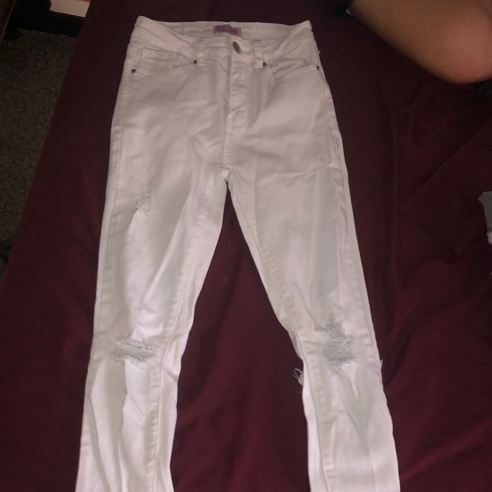 Girls White  ripped skinny jeans